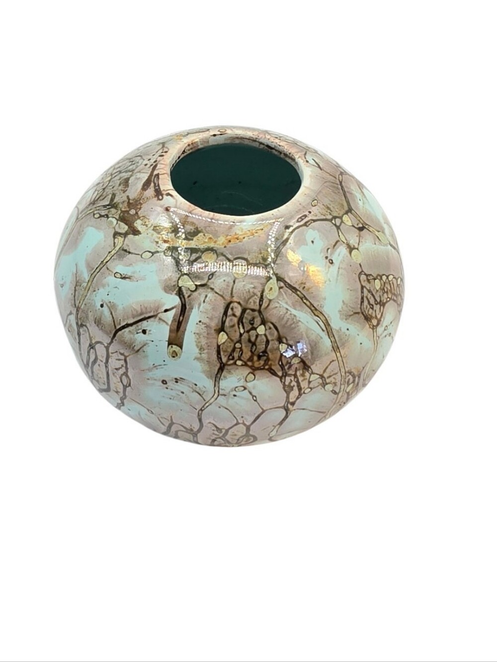 Vintage handpainted round Delft bud vase glossy glazed blue gold